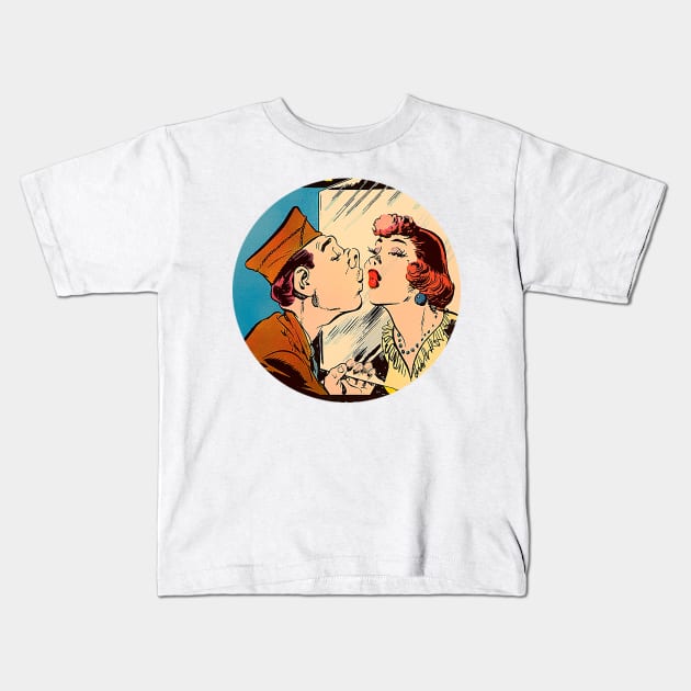 Passionate kiss through the window Kids T-Shirt by Marccelus